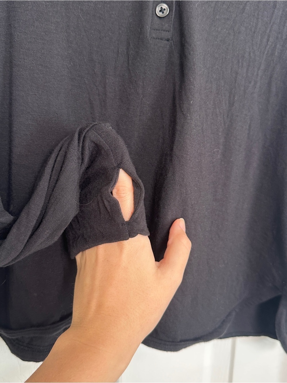 Athleta Canyon Henley Top Lightweight Cropped Black Long-Sleeve - Picture 6 of 8